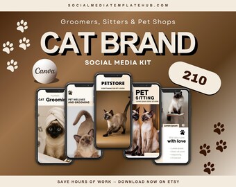 Kit de Mídias Sociais para Animais de Estimação da Canva: 210 Modelos para Tosadores (Download Imediato)
