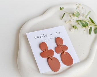 Cleo Clay Statement Earrings in Terracotta, Hypoallergenic Titanium Posts, Lightweight, Handmade Statement Earrings, Gift For Her