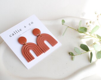 Ailey Arches, Clay Earrings in Terracotta, Modern Earrings, Hypoallergenic Titanium Posts, Lightweight, Handmade Statement Earrings