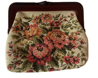 Vintage tapestry clutch purse - 70s vintage clutch
