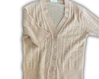 Cottage Core Short Sleeve Cardigan - Vintage Knit Top - Made in New Zealand