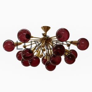Stilnovo Styles Wine Red Glass Balls 1950s Sputnik Brass Italian Ceiling Lamp Lighting