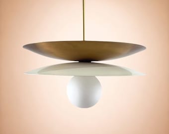 Modern Italian Mid-Century Ceiling Antique Brass Disc Handmade Chandelier: Mid-Century Modern Pendant Light