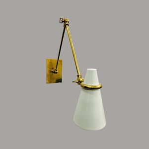 Stilnovo Style single Brass Wall sconce Lamp Mid Century Handmade Sputnik Vintage White shade in Polished Brass Wall Lighting