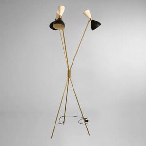 Sputnik Modern Mid-Century Floor Lamp – Brass Stilnovo Design with White Diabolo Shades & Italian Marble Base