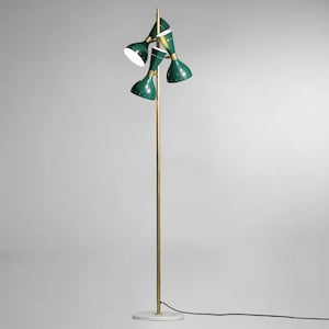 Mid Century Modern Floor Lamp: Italian Marble Base, Brass Sputnik Design