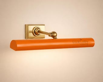 Italian Mid-Century Modern Orange colored Solid Brass Picture Light The Art Display Adjustable Handmade Brass Wall Sconce