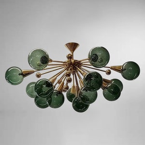 Stilnovo Styles Green Glass Balls 1950s Sputnik Brass Italian Ceiling Lamp Lighting