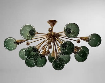 Stilnovo Styles Green Glass Balls 1950s Sputnik Brass Italian Ceiling Lamp Lighting