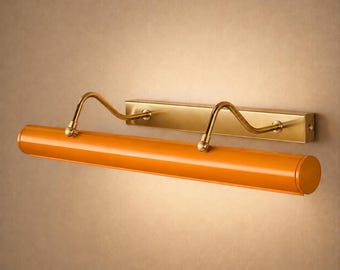 Italian Mid-Century Modern Orange colored Solid Brass Picture Light The Art Display Adjustable Handmade Brass Wall Sconce