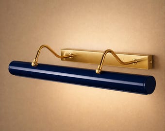 Italian Mid-Century Modern Midnight Blue colored Solid Brass Picture Light The Art Display Adjustable Handmade Brass Wall Sconce