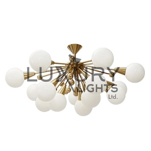 Stilnovo Styles White Glass Balls 1950s Sputnik Brass Italian Ceiling Lamp Lighting