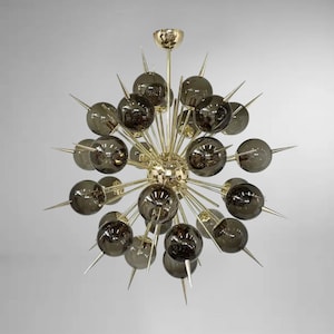 Stilnovo Style Brass Black Glass Balls 1950&#39;s Chandelier Lighting Sputnik Italian Lamp Lights