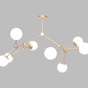Mid-Century Italian Stilnovo Brass Chandelier | 8-Arm Sputnik Ceiling Light with Glass Globe Shades | 1950s Modernist Design