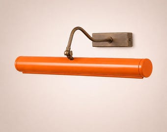 Italian Mid-Century Modern Orange colored Solid Brass Picture Light The Art Display Adjustable Handmade Brass Wall Sconce