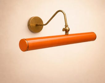 Italian Mid-Century Modern Orange colored Solid Brass Picture Light The Art Display Adjustable Handmade Brass Wall Sconce