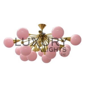 Stilnovo Styles Pink Glass Balls 1950s Sputnik Brass Italian Ceiling Lamp Lighting