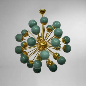 Sputnik ball Style Brass Chandelier Green Glass Ball 1950&#39;s Sputnik Chandelier Urchin Italian Lamp Ceiling Lighting