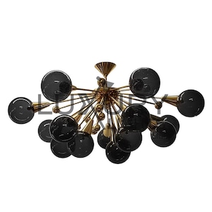 Stilnovo Styles Black Glass Balls 1950s Sputnik Brass Italian Ceiling Lamp Lighting
