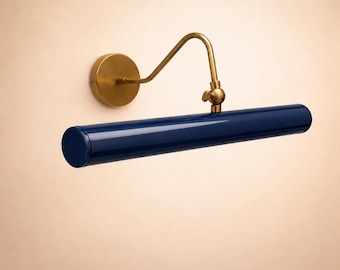 Italian Mid-Century Modern Midnight Blue colored Solid Brass Picture Light The Art Display Adjustable Handmade Brass Wall Sconce