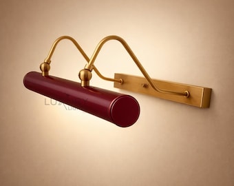 Italian Mid-Century Modern Maroon colored Solid Brass Picture Light The Art Display Adjustable Handmade Brass Wall Sconce