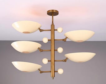 ミッドセンチュリー・スプートニク・シャンデリア：真鍮製イタリアン