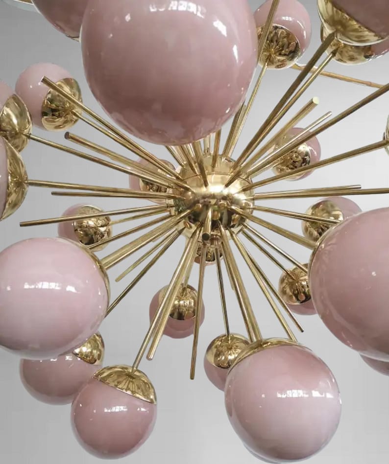 Stilnovo Style Sputnik Chandelier: Brass & Pink Glass, 1950s Italian ...