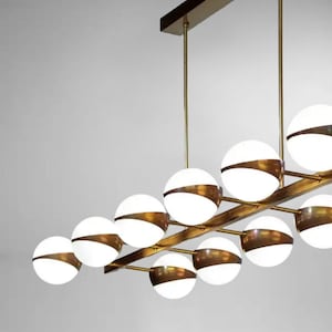 Stilnovo Chandelier 12 Arms Glass Balls Cut Shade Mid Century Dining Pendant Brass Sputnik chandelier Fixture Lighting