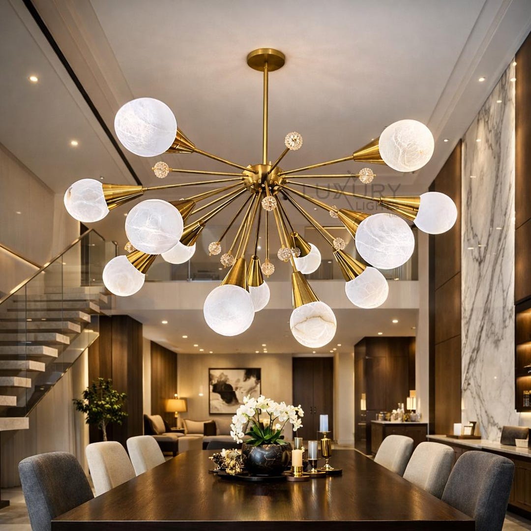 Sputnik Styles Alabaster Stone 14 Balls 1950s Luxury Stilnovo Brass ...