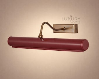 Italian Mid-Century Modern Maroon colored Solid Brass Picture Light The Art Display Adjustable Handmade Brass Wall Sconce