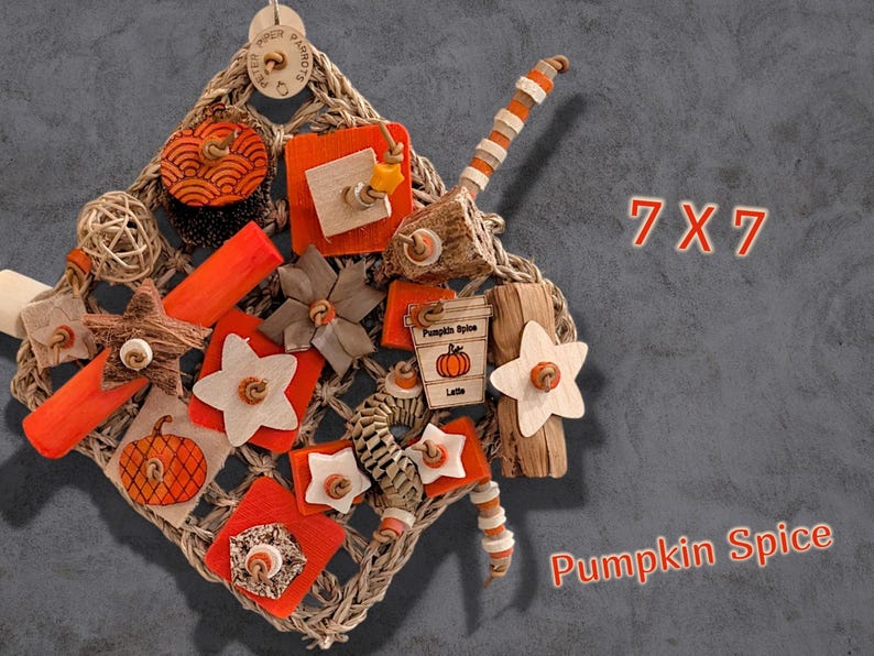 Seagrass Mat Shredders Parrot Toy | Safe bird toy Pumpkin Spice 7X7