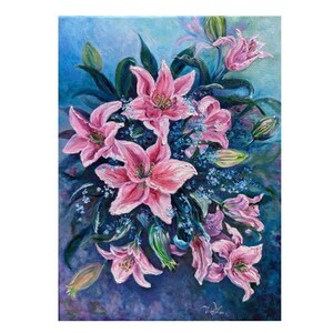 ユリの花の絵画 オリジナル油絵 モダンな壁装飾 キャンバスに