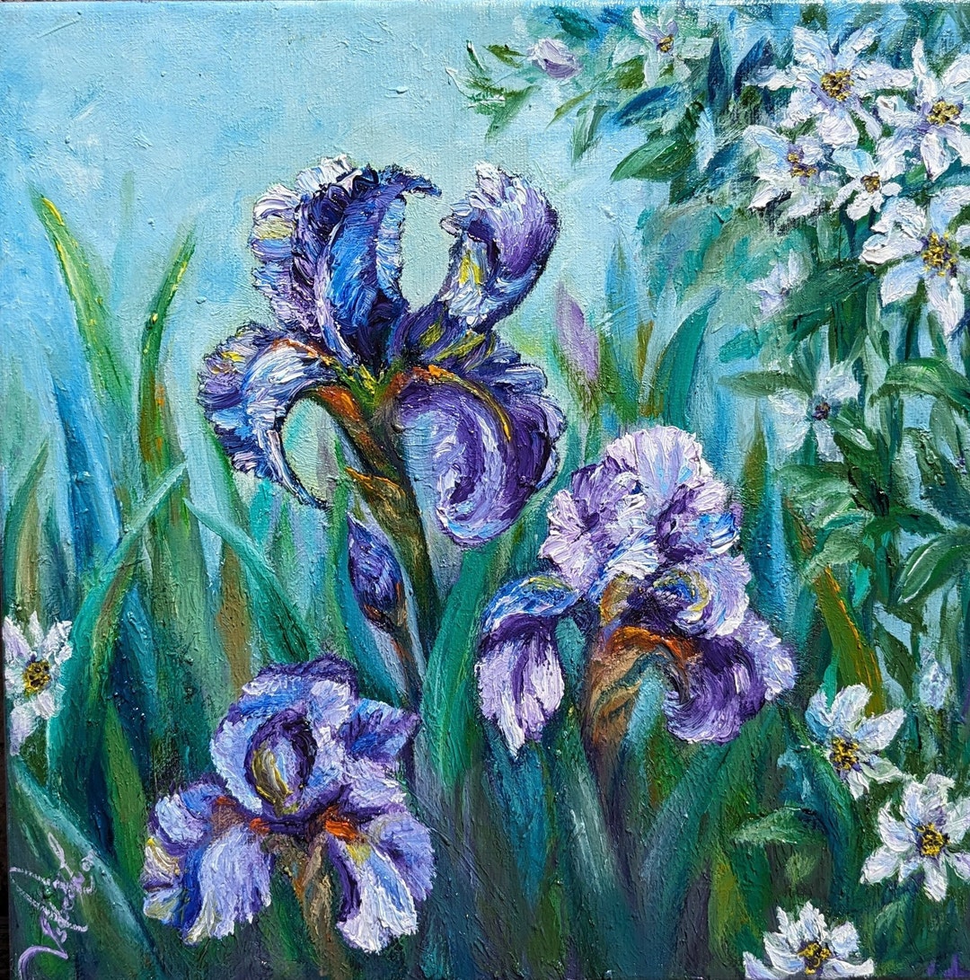 Original Iris Oil Painting on Canvas: Hand-painted Floral Wall Art ...