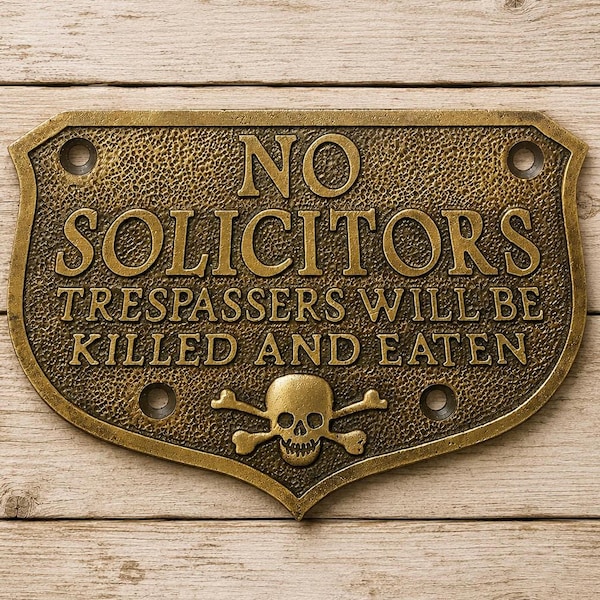 No solicitors solid brass sign pirate skull & crossbones embossed antique finish