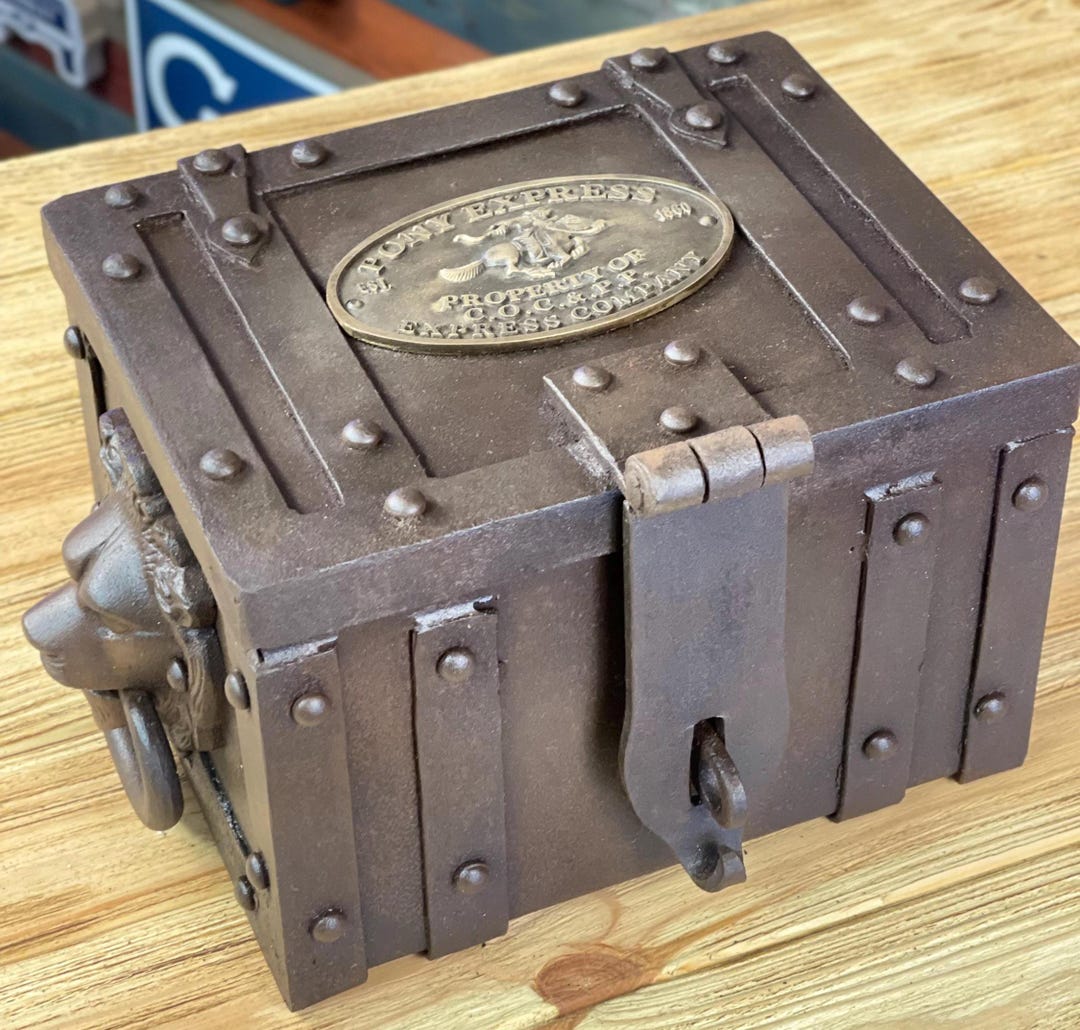 Pony Express Cast Iron Strong Box Antique Finish Brass Tag Vintage ...