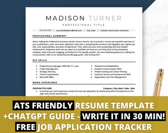 Simple ATS Friendly Resume Template, 1-2 Page Modern Resume with Cover Letter Word, Google Docs, Pages, Basic Professional Layout Recruiter