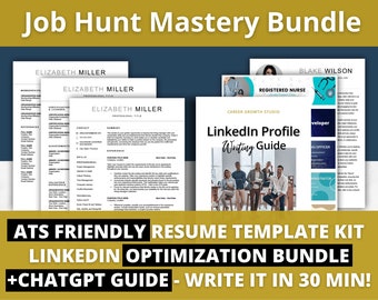 Job Hunt Mastery Bundle, ATS Friendly Resume Template Kit & LinkedIn Profile Optimization, 1-5 Page CV Google Docs, Word, Pages, Branding