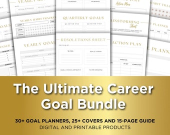 Career Goal Planner Bundle, Digital & Printable, Daily, Weekly, Monthly, Quarterly, Yearly, SMART, New Year Resolution, Tracker Vision Board