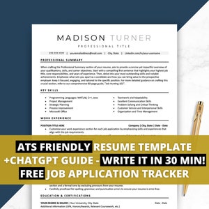 Simple ATS Friendly Resume Template, 1-2 Page Modern Resume with Cover Letter Word, Google Docs, Pages, Basic Professional Layout Recruiter