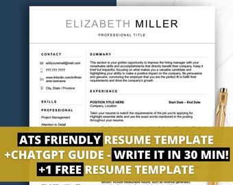 ATS Friendly Resume Template Kit, 1-5 Page Modern CV for Google Docs, Word and Pages, Cover Letter & References Template for Job Application
