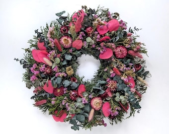 Natural Dried Flower and Preserved pink Eucalyptus Wreath  40 cm/15.75 inch