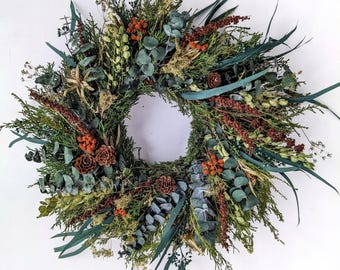 Natuurlijke gedroogde en bewaarde bloemenkrans, housewarmingcadeaus of cottage-decor