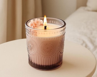 Scented Soy Candle with Dried Flowers in Embossed Glass - 10 oz