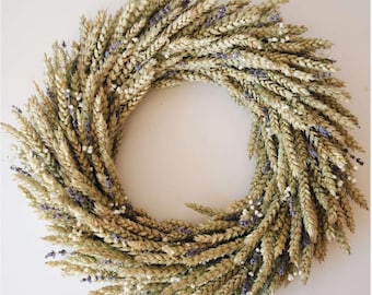 Deurkrans van gedroogde lavendel en tarwe, Cottagecore-decor of housewarmingcadeaus