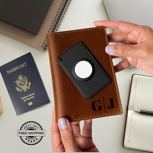 Personalized Leather Passport Cover, Custom Travel Wallet with AirTag Holder, Engraved Passport Holder, Couples Gift, Travel Essentials