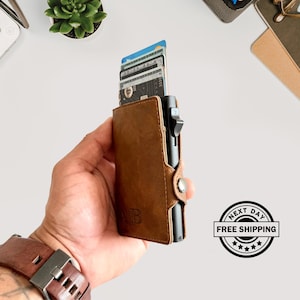 Cartera de cuero personalizada para hombres, billetera delgada personalizada, regalo ideal para esposo, papá, novio o hijo / cumpleaños, aniversario, Navidad
