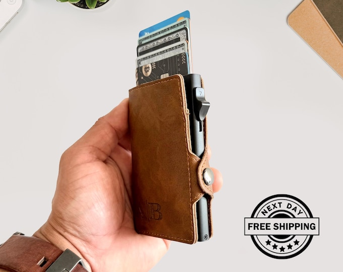Cartera de cuero personalizada para hombres, billetera delgada personalizada, regalo ideal para esposo, papá, novio o hijo / cumpleaños, aniversario, Navidad