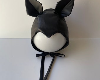 Leather Bat Bonnet, pleather bat bonnet, pleather bonnet, black bat bonnet, adult bat bonnet, adult bat hat, adult bat hat