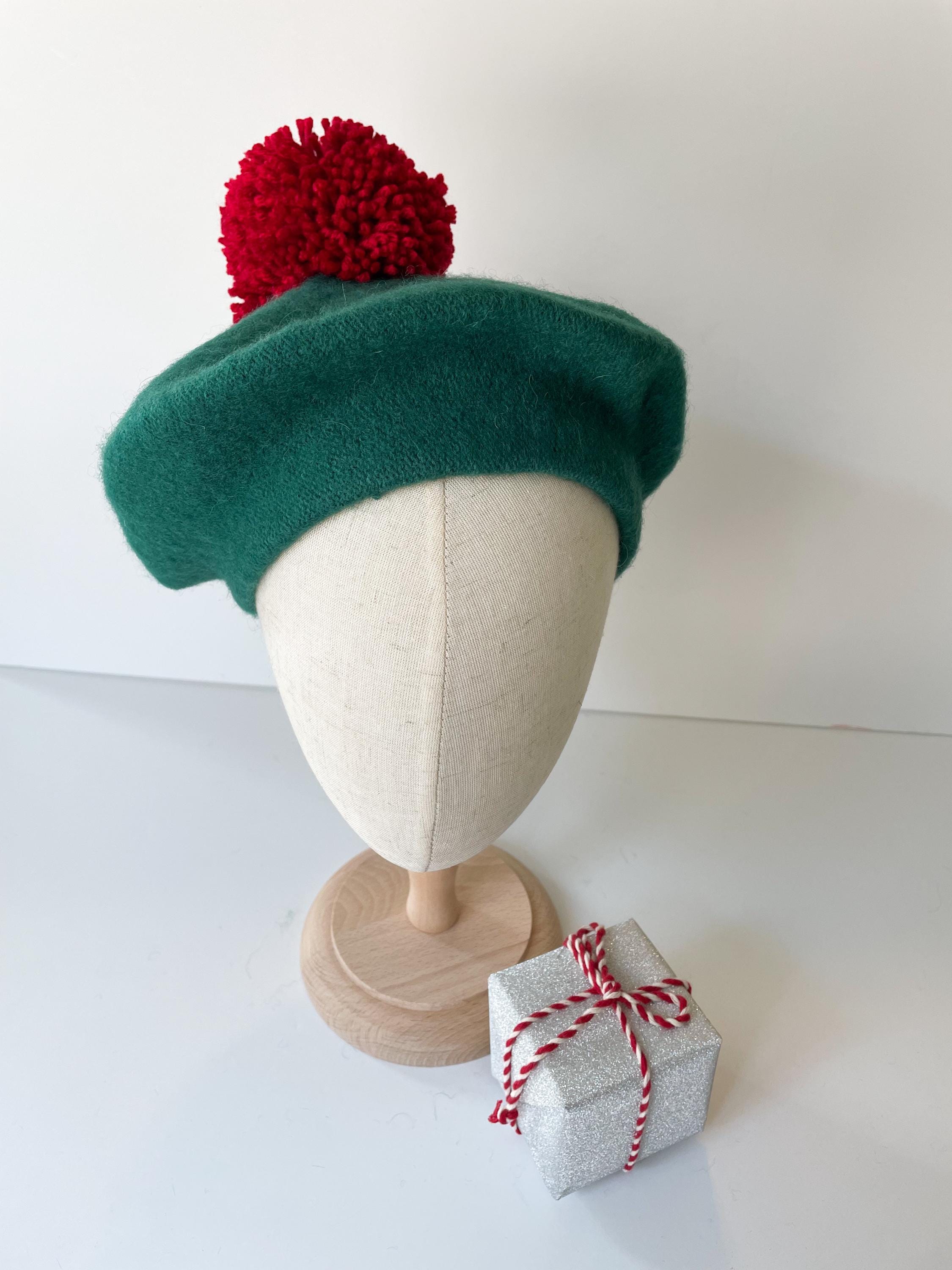 Green with red pompom beret Green with red pompom beret main image 2