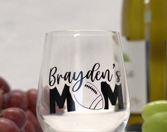 Personalized Wine Glass Football Mom Stemless Wine Glass Team Mom Customized Wine Glass Sports Mom Tumbler Gift for Football Mom